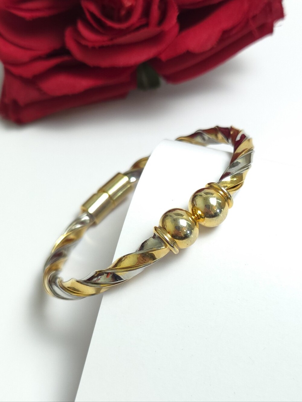 Silver & Gold Tone Twist Rope Style Hinged Bracelet Designer Style - Picture 10 of 10